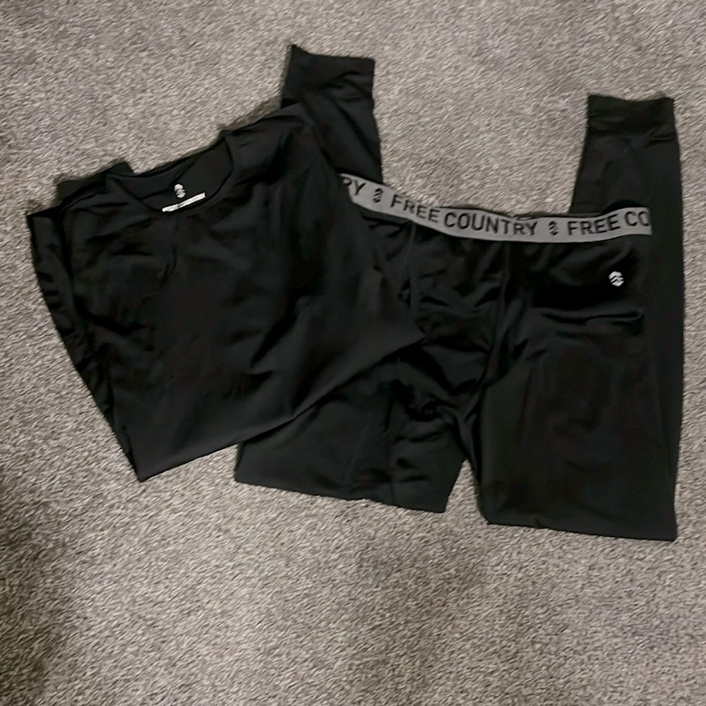 Free Country Men's Long Johns Top & Bottom Black M